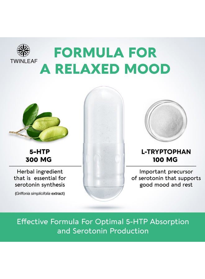 TWINLEAF 5 HTP Supplement for Mood Support - Made in USA - Natural Manganese & L-tryptophan Capsules - 5-HTP Booster for Men & Women - Proprietary Formula for Mood and Relaxation - 60 Vegan Capsules - Image 3